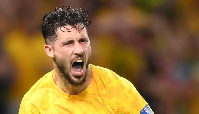 Winger Mathew Leckie celebrates after scoring a goal against Denmark during the FIFA World Cup in Qatar, on November 30, 2022. — Twitter/FIFAWorldCup
