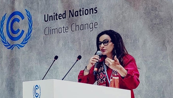 Climate Change Minister Sherry Rehman speaks at a UNFCC side event, ‘Gea­r­ing Towards Carbon Neutrality in the Asia-Pacific region’, in Sharm El-Sheikh, Egypt on Friday. — PID/File