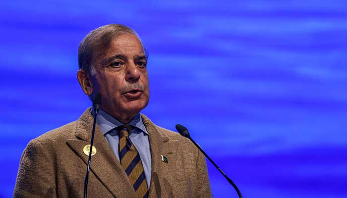Pakistans Prime Minister Shehbaz Sharif delivers a speech at the leaders summit of the COP27 climate conference at the Sharm el-Sheikh International Convention Centre, in Egypts Red Sea resort city of the same name, on November 8, 2022. — AFP