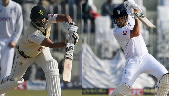 Pakistans right-handed batter Azhar Ali (left) and England debutant Liam Livingstone (right) seen playing a shot in this collage. — AFP/File