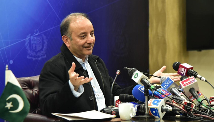 State Minister Musadik Malik addressing press conference in Islamabad after Russia visit on December 5, 2022. — PID