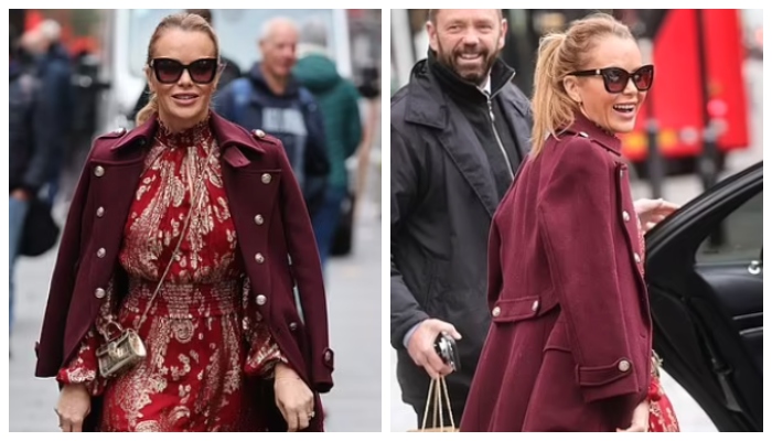 Amanda Holden looks charming in a stylish red and gold mini dress