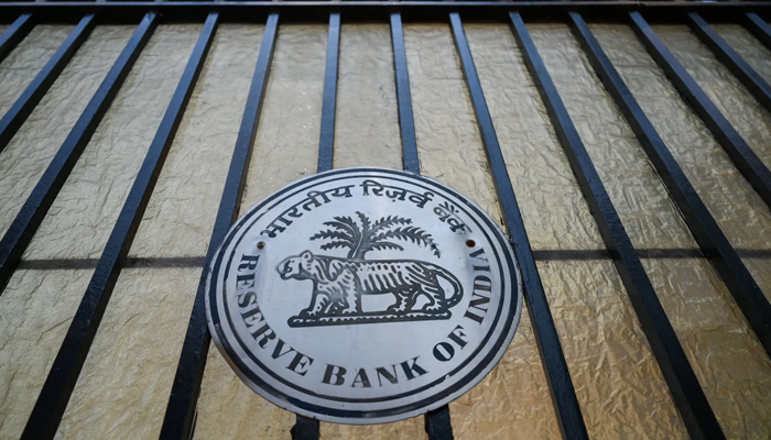 India’s central banks logo can be seen embedded on a wall. — AFP/File