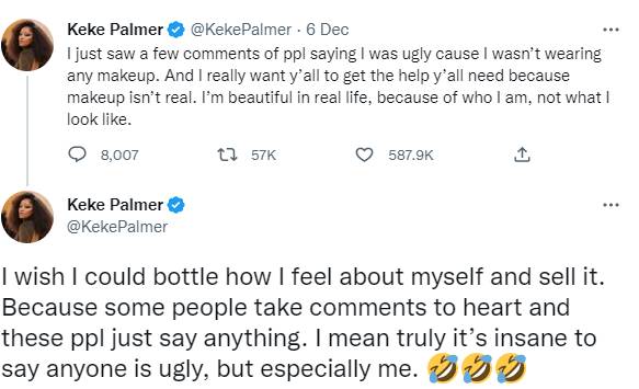 Keke Palmer calls out trolls for slamming her appearance sans make-up