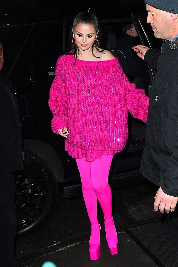 Selena Gomez oozes glam in glitzy pink sweater and heels at ‘SNL’ after-party