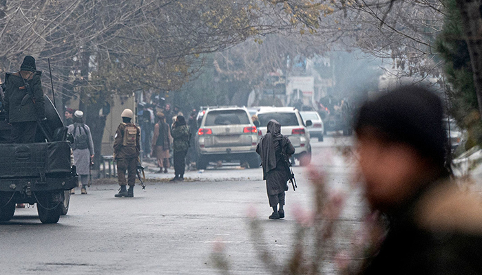 Taliban security forces arrive at the site of an attack at Shahr-e-naw which is citys one of main commercial areas in Kabul on December 12, 2022. — AFP