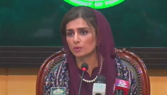 State for Foreign Affairs Hina Rabbani Khar while addressing a press conference in Islamabad.