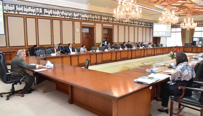 Federal Minister for Finance and Revenue Ishaq Dar presided over a meeting of the Economic Coordination Committee (ECC) of the cabinet on December 15, 2022. — PID
