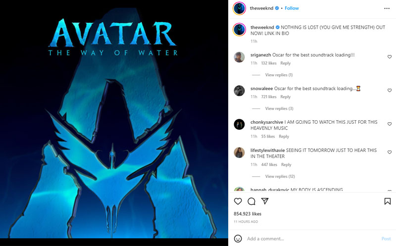 The Weeknd releases ‘Avatar: The Way of Water’ song ‘Nothing Is Lost’
