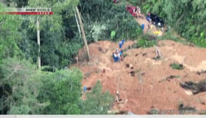A view of the scene after a landslide in Batang Kali, Malaysia, December 16, 2022 in this still image taken from video.— NHK World