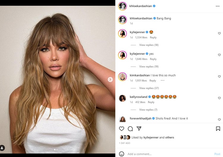 Khloe Kardashian reveals bangs in latest hair makeover on Instagram