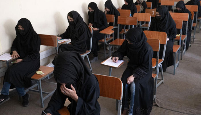 Afghan female students take entrance exams at Kabul University in Kabul in October 2022. — AFP/File
