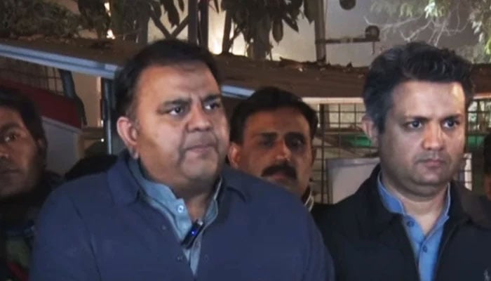 PTI Senior Vice President Fawad Chaudhry (left) addresses a press conference alongside party Focal Person for Economy Hammad Azhar in Lahore on December 21, 2022. — YouTube Screengrab via HumNewsLive