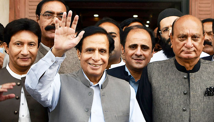 Punjab Chief Minister Chaudhry Parvez Elahi arrives to attend an assembly session in Lahore on April 3, 2022. — Online