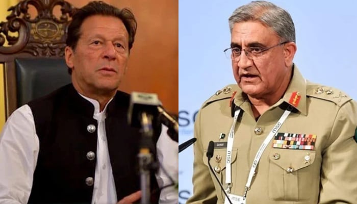 Pakistan Tehreek-e-Insaf Chairman Imran Khan (left) and former army chief General (retd) Qamar Javed Bajwa. — NNI/AFP