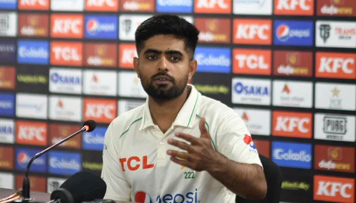 Babar Azam speaks during a press conference on Sunday — PCB