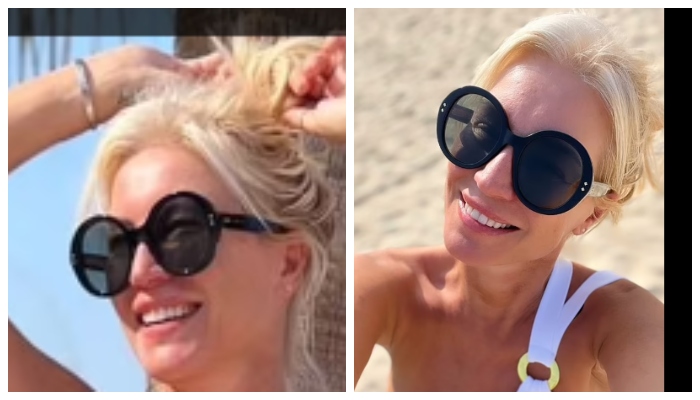 Denise Van Outen sizzles in white swimsuit on sunny outing