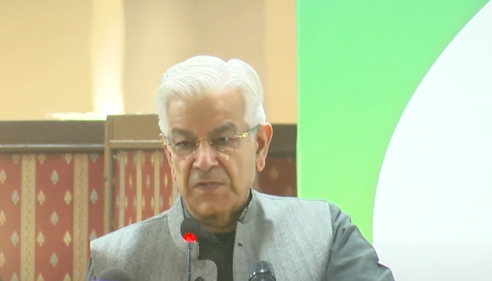 Defence Minister Khawaja Asif speaks at an event in Lahore, on December 26, 2022. — YouTube/PTVNewsLive