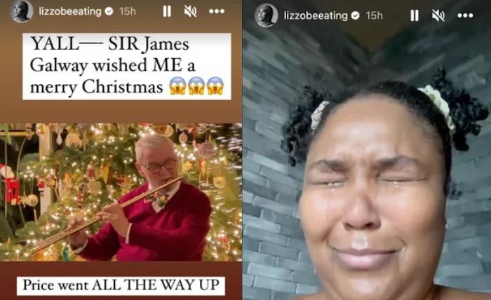 Lizzo cries her eyes out after surprise Christmas wish by flutist James Galway