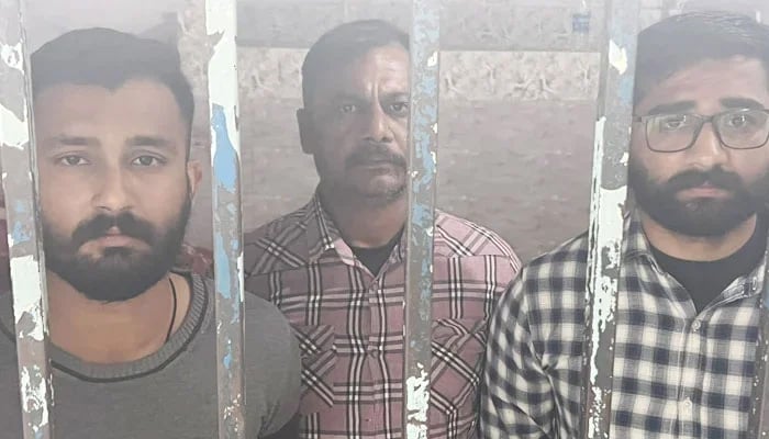 The three cops who shot the youth, Amir Hussain, in Karachi on December 27, 2022. — Geo News/Afzal Nadeem Dogar