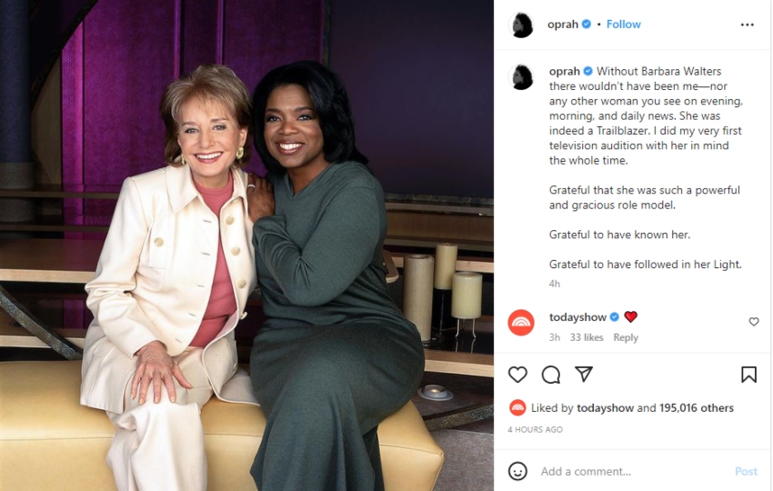 Oprah Winfrey remembers powerful, gracious role model Barbara Walters