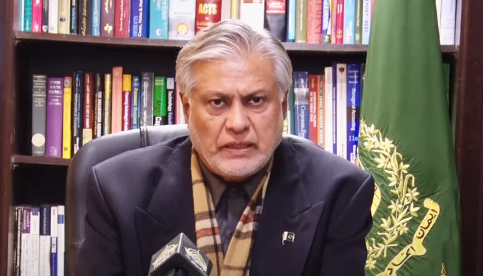 Finance Minister Ishaq Dar announces petrol prices during a press conference on December 31, 2022. — YouTube Screengrab via PTVNewsLive