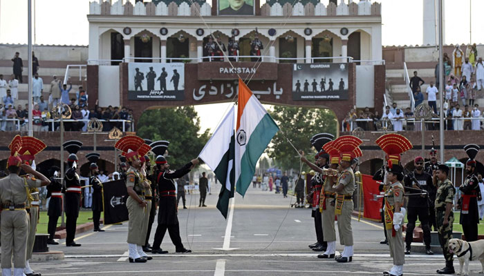 A representational image of border security forces of Pakistan and India seen during a parade ceremony at Bab-e-Azadi. — AFP/File