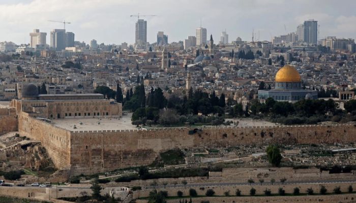 This picture taken from the Mount of Olives shows a view of the al-Aqsa mosque compound and its Dome of the Rock in Jerusalems Old City, on January 2, 2023.— AFP