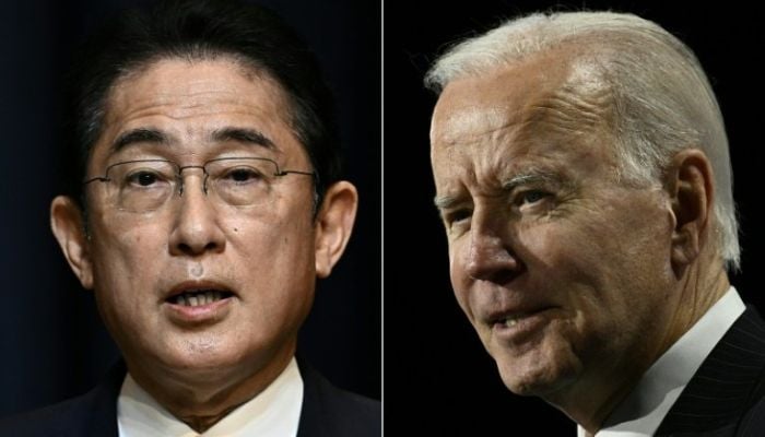 Japonya Başbakanı Fumio Kişida (solda) ve ABD Başkanı Joe Biden (sağda), Japon liderin 13 Ocak'ta Beyaz Saray'ı ziyaretinde güvenlik meselelerini ve ikili ilişkileri görüşecek.— AFP