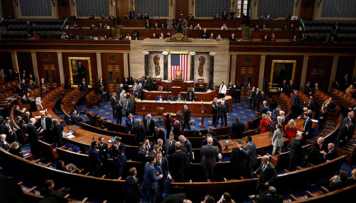 4 Ocak 2023'te Washington DC'deki ABD Kongre Binası'nda yeni konuşmacı için oylama devam ederken ABD Temsilciler Meclisi'nin genel görünümü. — AFP/File