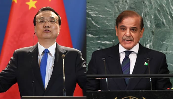 Çin Başbakanı Li Keqiang (solda) ve Başbakan Shehbaz Sharif.  — AFP