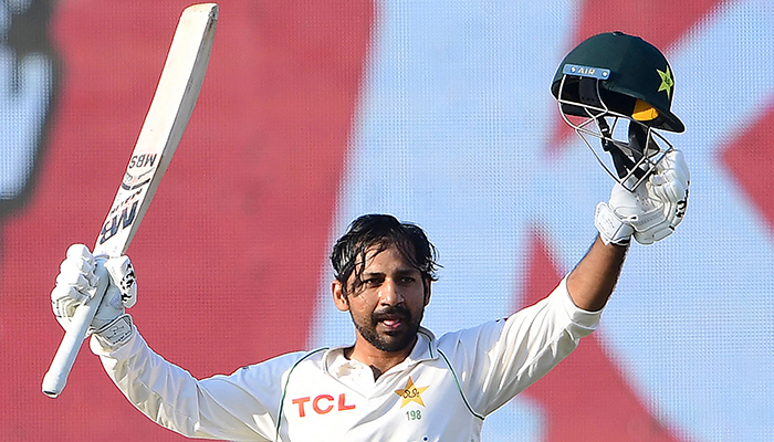 Pakistan´s Sarfaraz Ahmed celebrates after scoring a century (100 runs) during the fifth and final day of the second cricket Test match between Pakistan and New Zealand at the National Stadium in Karachi on January 6, 2023. — AFP