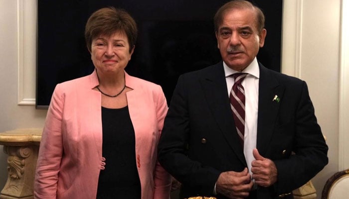 International Monetary Fund Managing Director Karistalina Georgieva calls on Prime Minister Muhammad Shehbaz Sharif on September 21, 2022. — Twitter/@KGeorgieva