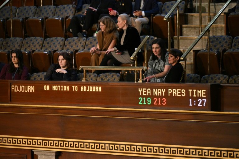 İzleyiciler, Temsilciler Meclisi üyeleri 5 Ocak 2023'te Washington DC'deki ABD Kongre Binası'nda erteleme önergesini oylarken, bir yönetim kurulunun oy sayımını görüntülemesini izliyor. — AFP