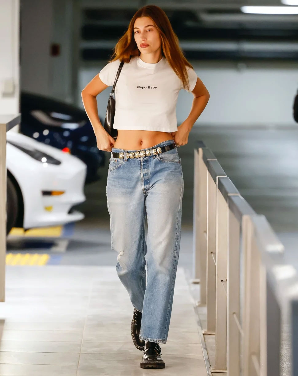 Hailey Bieber comments on ‘Nepo Baby’ conversation with a fashion statement
