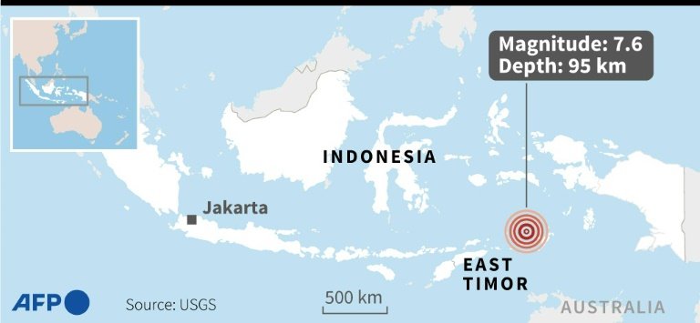7.6-magnitude earthquake hit deep under the ocean off Indonesia and East Timor. — AFP