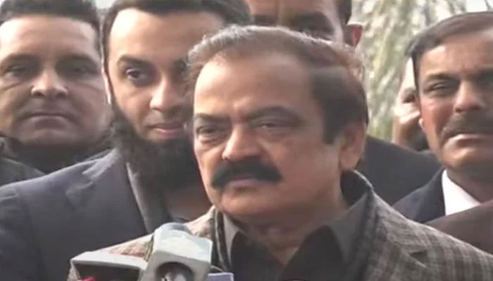 Interior Minister Rana Sanaullah speaking during a press conference in Lahore on January 10, 2023. — YouTube screengrab/Geo News Live