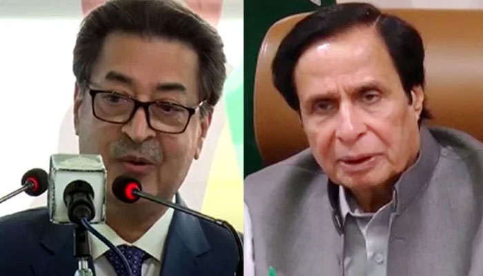 Chief Election Commissioner Sikandar Sultan Raja (L) and Punjab Chief Minister Parvez Elahi. — Radio Pakistan/File
