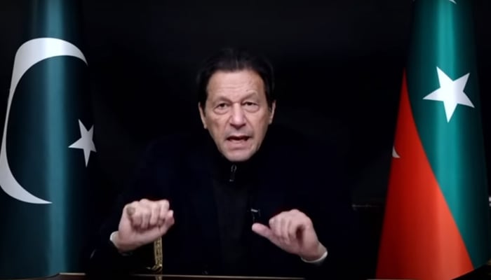 Imran Khan speaks during an address to Punjab’s parliamentary party on January 11, 2023. — Youtube/PTI