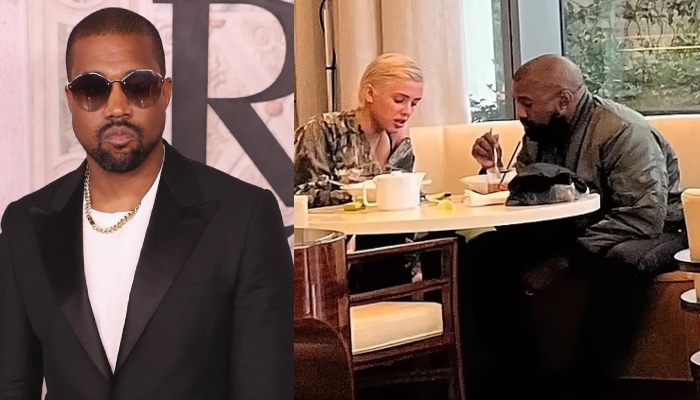 Kanye West snapped enjoying a cosy meal with a mystery blonde at a lavish restaurant