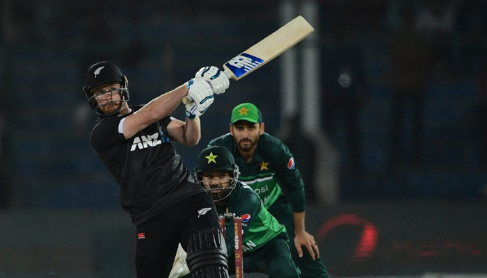 New Zealands Glenn Phillips hits a shot during the third and final one-day international (ODI) cricket match between Pakistan and New Zealand at the National Stadium in Karachi on January 13, 2023. — Twitter/ICC