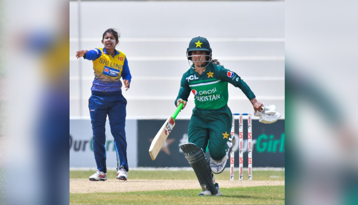 Pakistan Opening batter Sidra Amin runs across the pitch during a match with Sri Lanka in this undated photograph. — Instagram/@sidraamin31