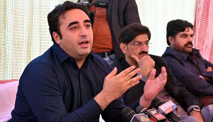 Foreign Minister and PPP Chairman Bilawal Bhutto Zardari address media persons during a press conference in Dadu on Tuesday, January 03, 2023. — PPI