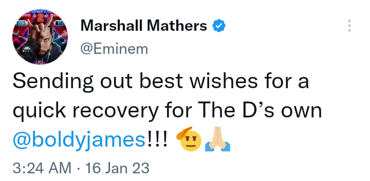 Eminem prays for a quick recovery after rapper Boldy James injured in car accident