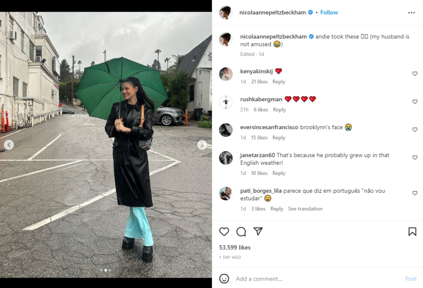 Brooklyn Beckham packs on PDA with wife Nicola Peltz as they enjoy rain