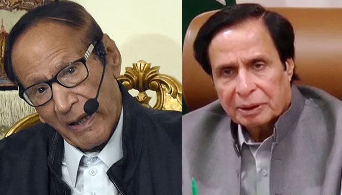 PML-Q President Chaudhry Shujaat Hussain (left) and Punjab Chief Minister Chaudhry Parvez Elahi. — Online/Radio Pakistan/File