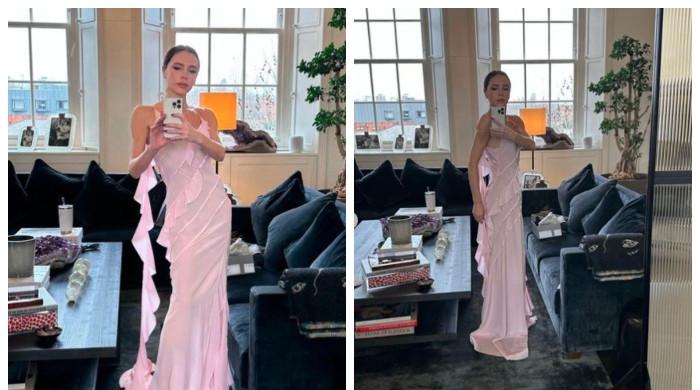 Victoria Beckham looks ab fab in pink gown as she shares mirror selfies