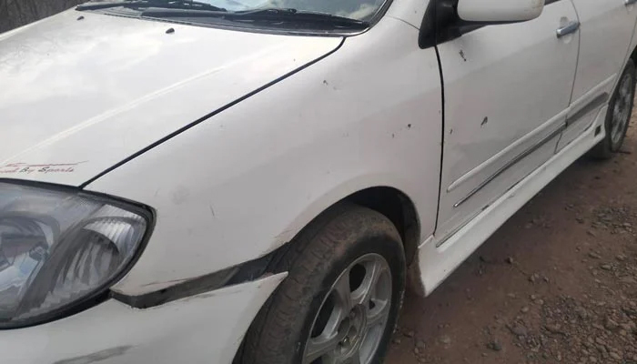 The picture shows the damaged police vehicle in Peshawar, Khyber Pakhtunkhwa. — Provided by the reporter