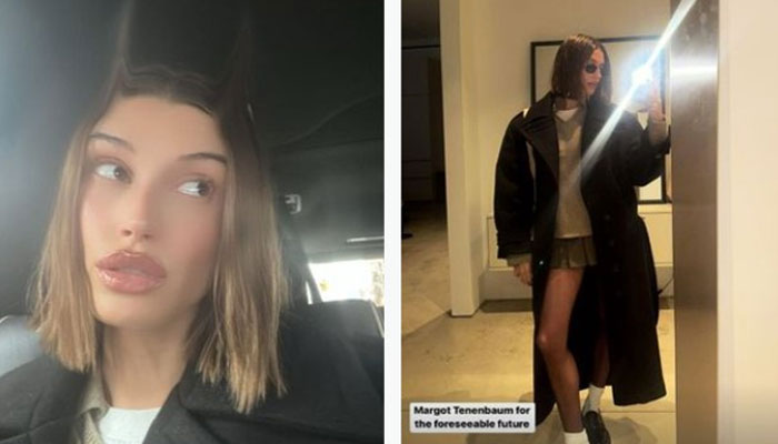 Hailey Bieber channels her inner Margot Tenenbaum after chopping her hair off