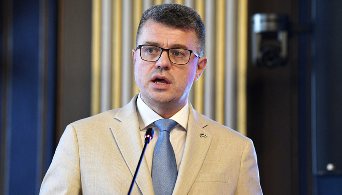 Estonian Foreign Minister Urmas Reinsalu speaks at a joint press conference on August 17, 2022. — AFP/File